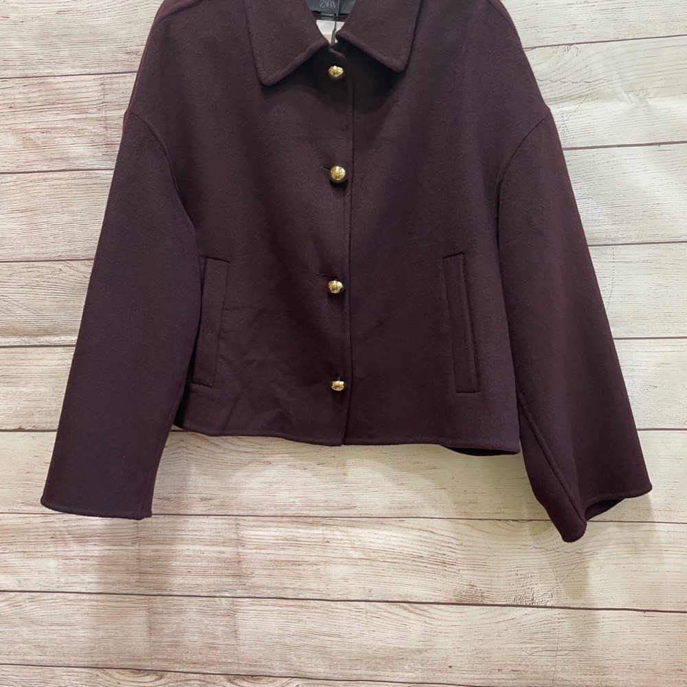 NEW‎ WITH TAGS ZARA WOOL BLEND BLAZER IN BURGUNDY - Picture 5 of 8
